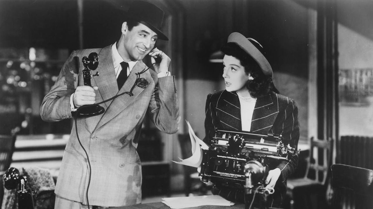 Cary Grant and Rosalind Russell in His Girl Friday (1940).