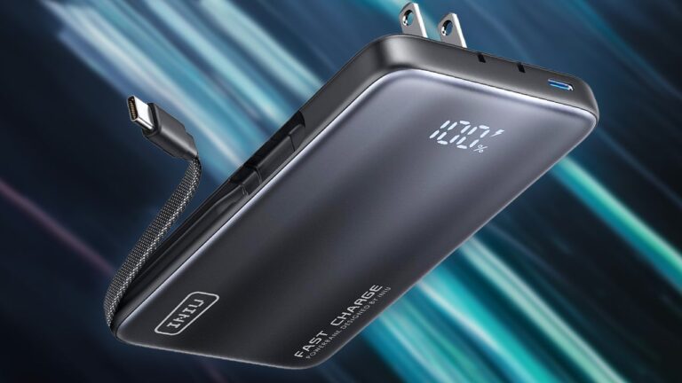 Save 49% Off This Iniu 10,000mAh 45W Power Bank with Built-In AC Plug and USB Cable