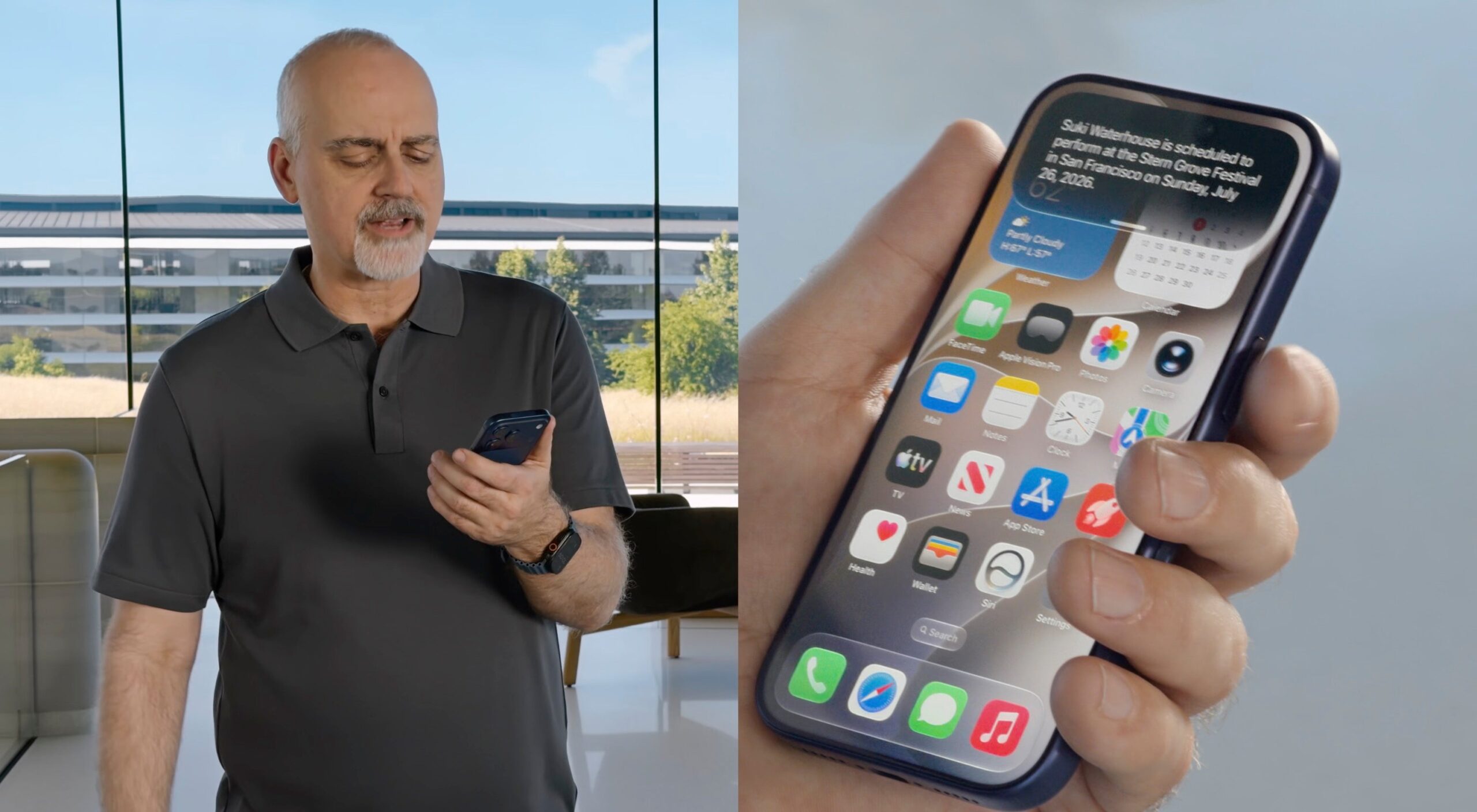 Man next to iPhone with new Siri open at the top.