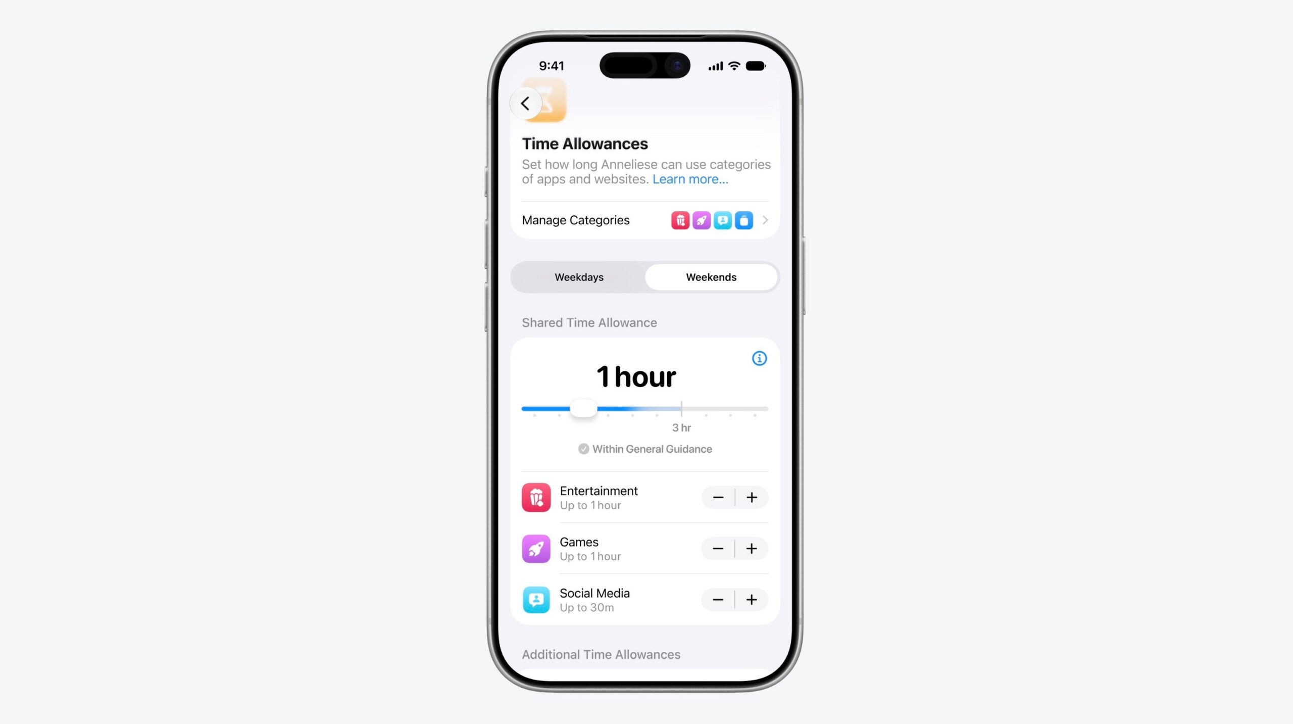 Time Allowances App on an iPhone